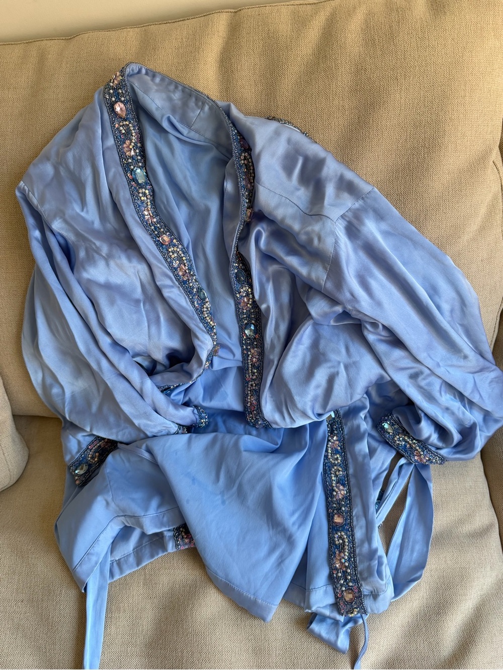 Sherri Hill Light Blue Embellished Satin Robe